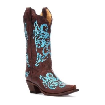 Corral Women's R1193 Dahlia Embroidery Western Boot Brown/Turquoise