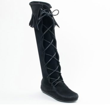 Minnetonka Women's Front Lace Knee-High Boot Black