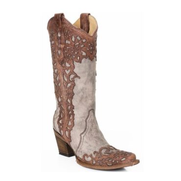 Corral Women's A2665 Laser Overlay Western Boot Sand/Cognac