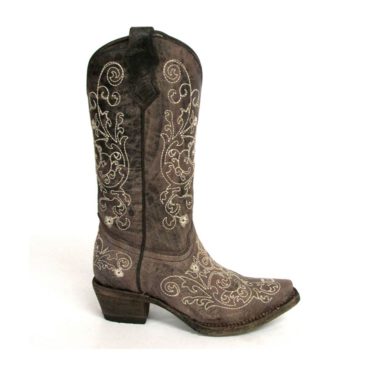 Corral Girl's A1119 Western Boot Brown Cowhide/Beige Embroidery