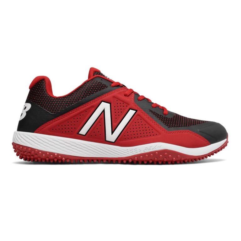 red and black new balance turfs